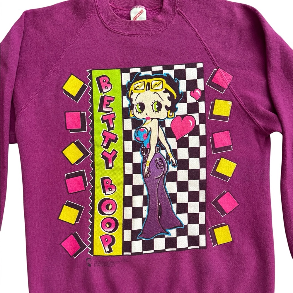 90s Vintage Betty Boop Crew Neck 1994 Purple Sweatshirt - Picture 3 of 8